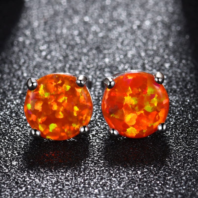 CERSLIMO 18K White Gold Plated Fire Opal Stud Earrings Birthstone Earrings For Women 8mm (Orange) - Image 3